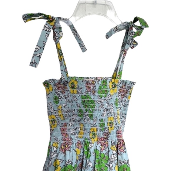 Tory Burch Tiered Shirred Floral-Print Cotton-Blend Poplin Maxi Dress Smocked - Picture 3 of 6